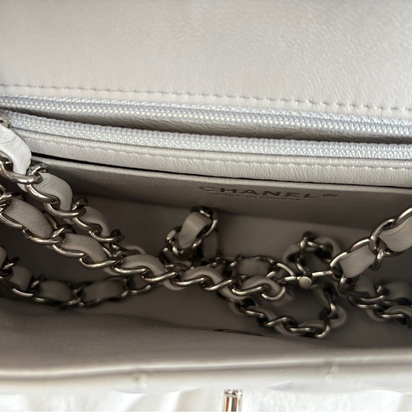 Chanel Light Grey Rectangle Mini Lambskin Classic Flap Silver Hardware - Picture 9 of 11